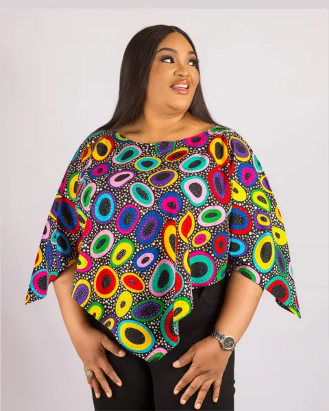 Lavishly Embellished Vee Top In Multi-Colored Ankara Print