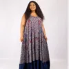 Well-Embellished Toun Dress In Multi-Color And Navy Blue Suede Mix
