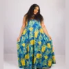 Well-Embellished Toun Dress In Sunshine Yellow And Blue Mix