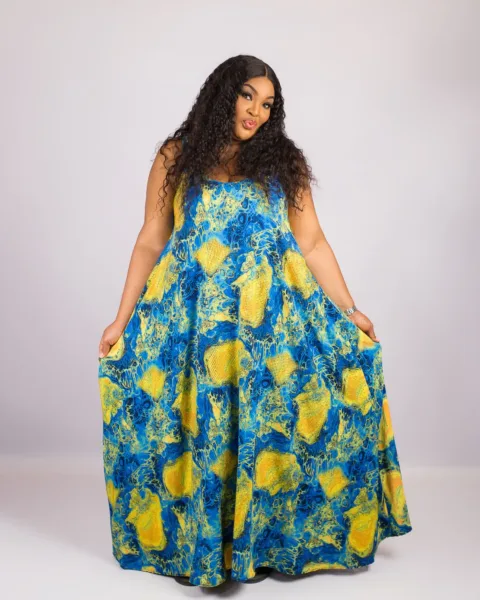Well-Embellished Toun Dress In Sunshine Yellow And Blue Mix