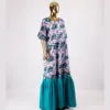 Well-Embellised Long Merry Dress In Lilac And Turquoise Mix