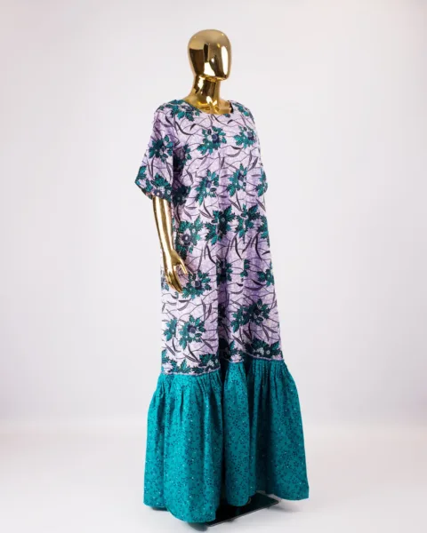 Well-Embellised Long Merry Dress In Lilac And Turquoise Mix