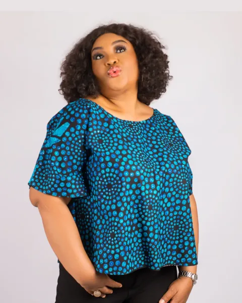 Lightly Embellished Iyanu Bubu Top - Blue Polka