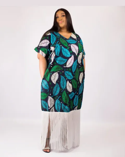 Lavishly Embellished Priscilla Frill Dress In Teal, Green And White Mix