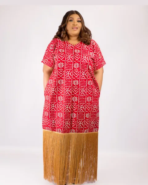 Well-Embellished Priscilla Frill Dress In Red And White Mix
