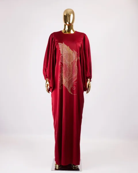 Front Embellished Sally Silk Dress In Wine Color