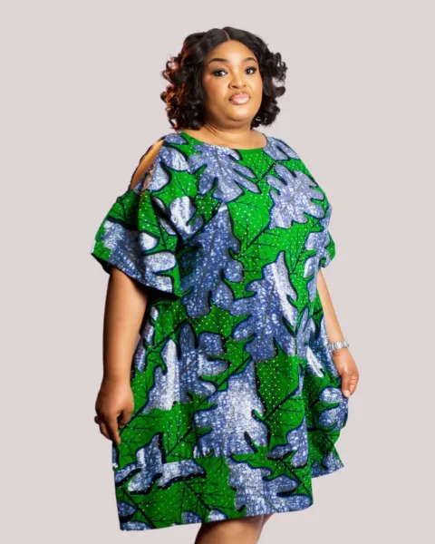 Stoned Yemisi Cold-Shoulder Bubu Dress (Green And Silver Mix)